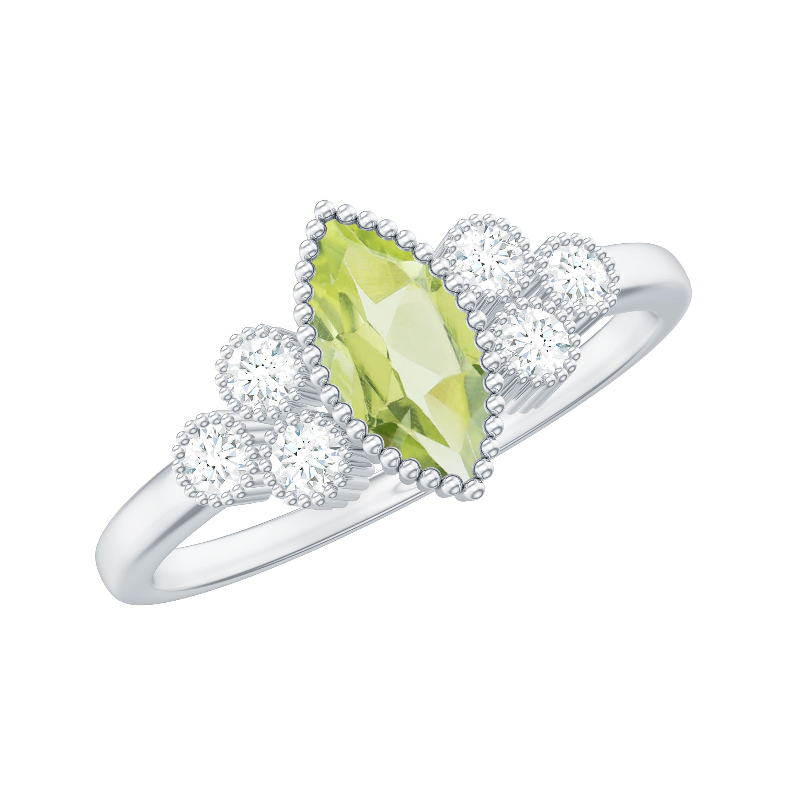 Natural 0.7 Carat Marquise Shape Peridot Engagement Ring with Diamond AAA - Rosec Jewels