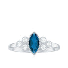 London Blue Topaz Marquise Engagement Ring with Diamond Trio AAA - Rosec Jewels