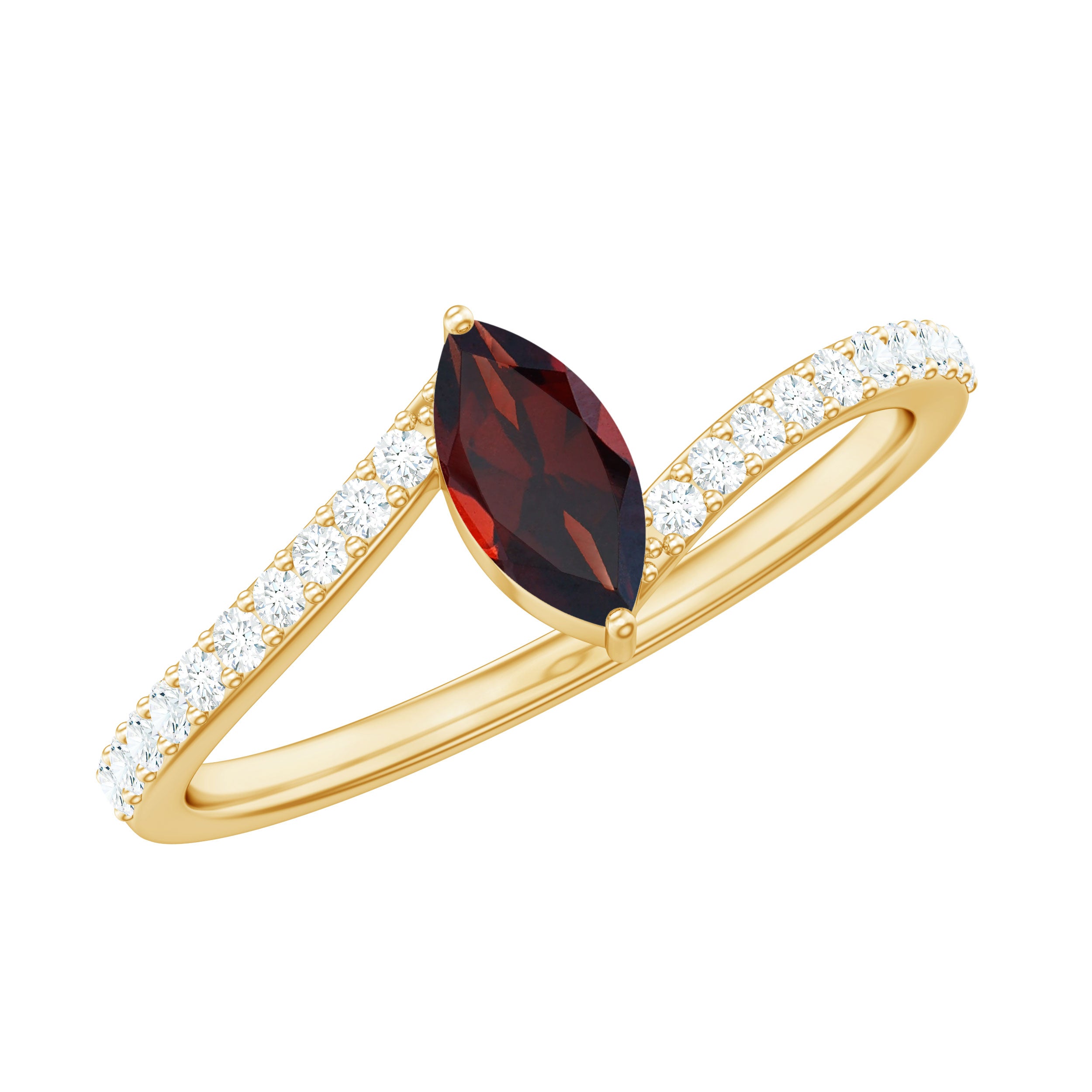 Natural Marquise Garnet Promise Ring with Diamond Bypass Shank AAA - Rosec Jewels