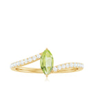 Real 0.7 Carat Peridot Marquise Promise Ring with Diamond Bypass Shank AAA - Rosec Jewels