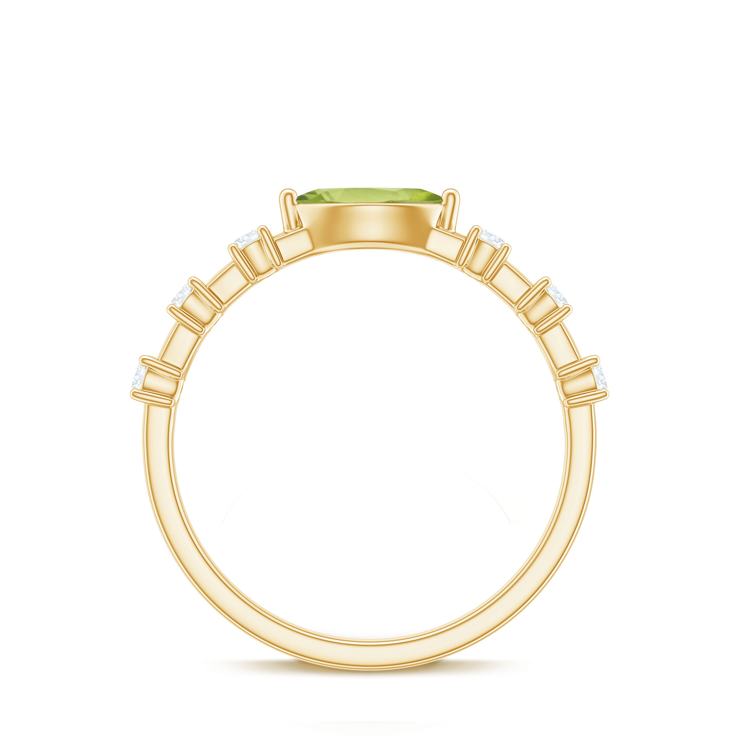 0.75 CT Peridot East West Ring with Diamond Accent AAA - Rosec Jewels