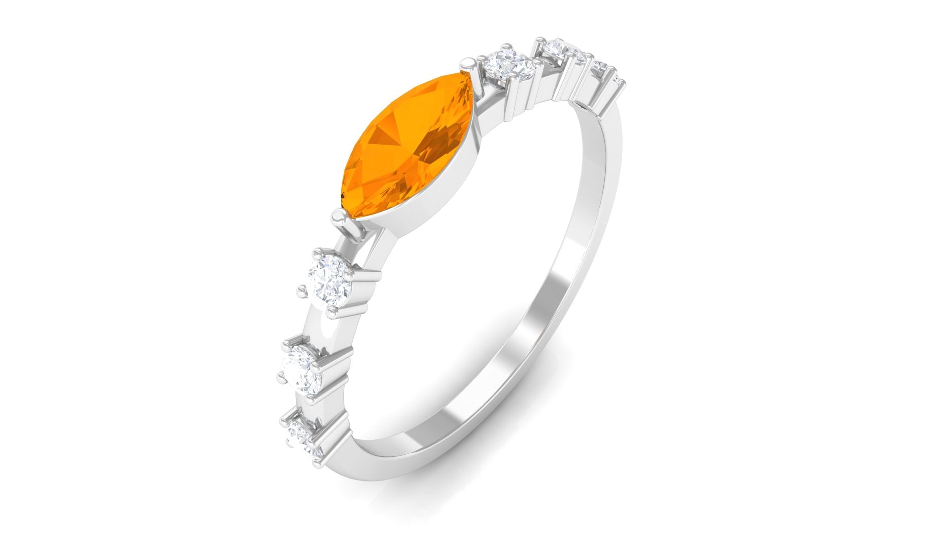 Rosec Jewels-East West Marquise Fire Opal and Diamond Engagement Ring
