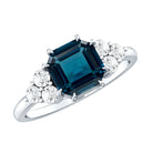 Asscher Cut London Blue Topaz Solitaire Engagement Ring with Diamond Trio AAA - Rosec Jewels