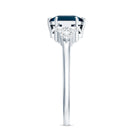 Asscher Cut London Blue Topaz Solitaire Engagement Ring with Diamond Trio AAA - Rosec Jewels