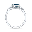 Asscher Cut London Blue Topaz Solitaire Engagement Ring with Diamond Trio AAA - Rosec Jewels