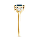 Asscher Cut London Blue Topaz Solitaire Engagement Ring with Diamond Trio AAA - Rosec Jewels