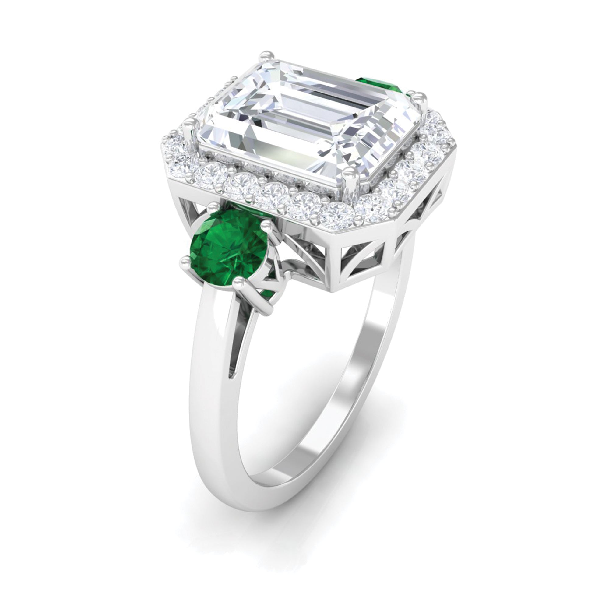 Moissanite Emerald Cut Engagement Ring With Lab Grown Emerald Lab Created Emerald - ( AAAA ) - Quality - Rosec Jewels