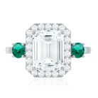 Certified 7X9 mm Moissanite Emerald Cut Engagement Ring with Emerald AAAA - Rosec Jewels