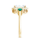 Certified 7X9 mm Moissanite Emerald Cut Engagement Ring with Emerald AAAA - Rosec Jewels