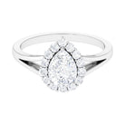 Zircon Pear Halo Engagement Ring with Split Shank AAAA - Rosec Jewels
