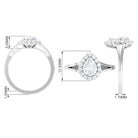 Zircon Pear Halo Engagement Ring with Split Shank AAAA - Rosec Jewels