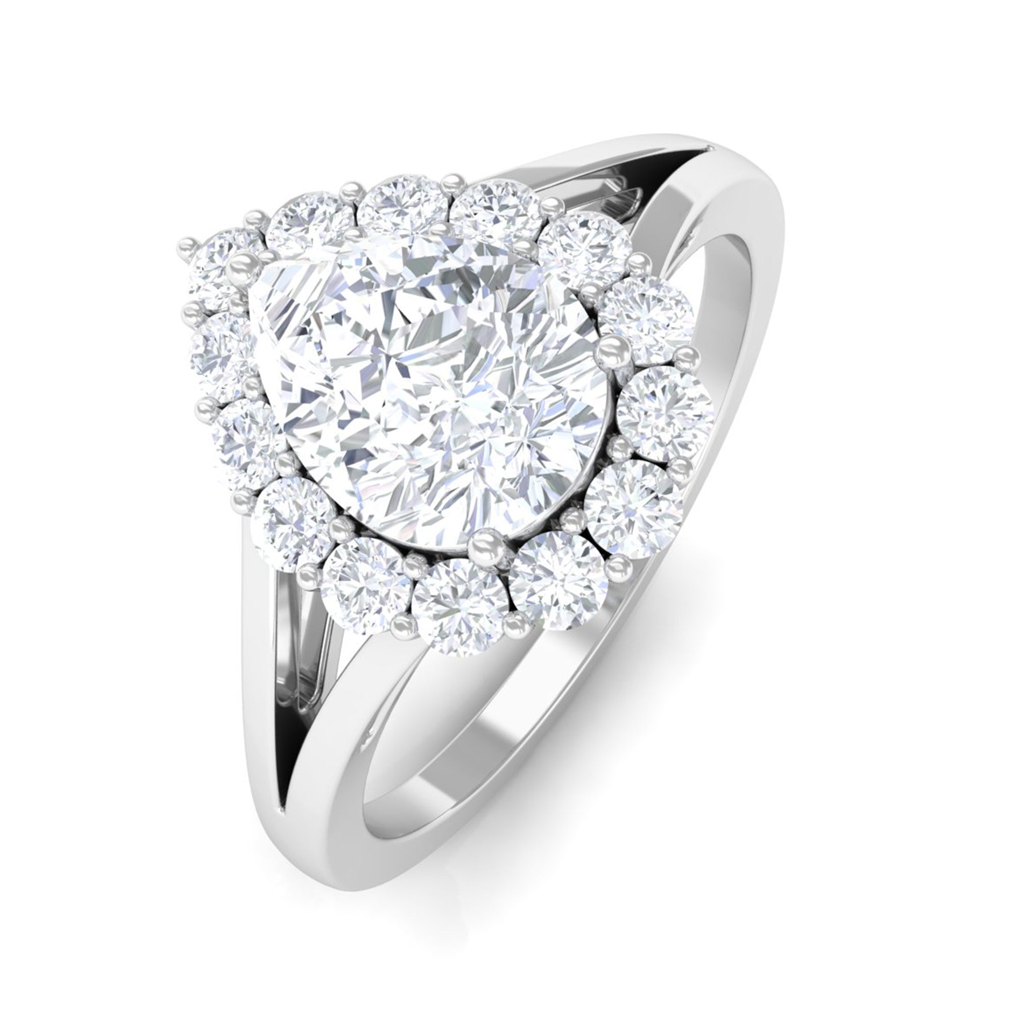 Zircon Pear Halo Engagement Ring with Split Shank AAAA - Rosec Jewels