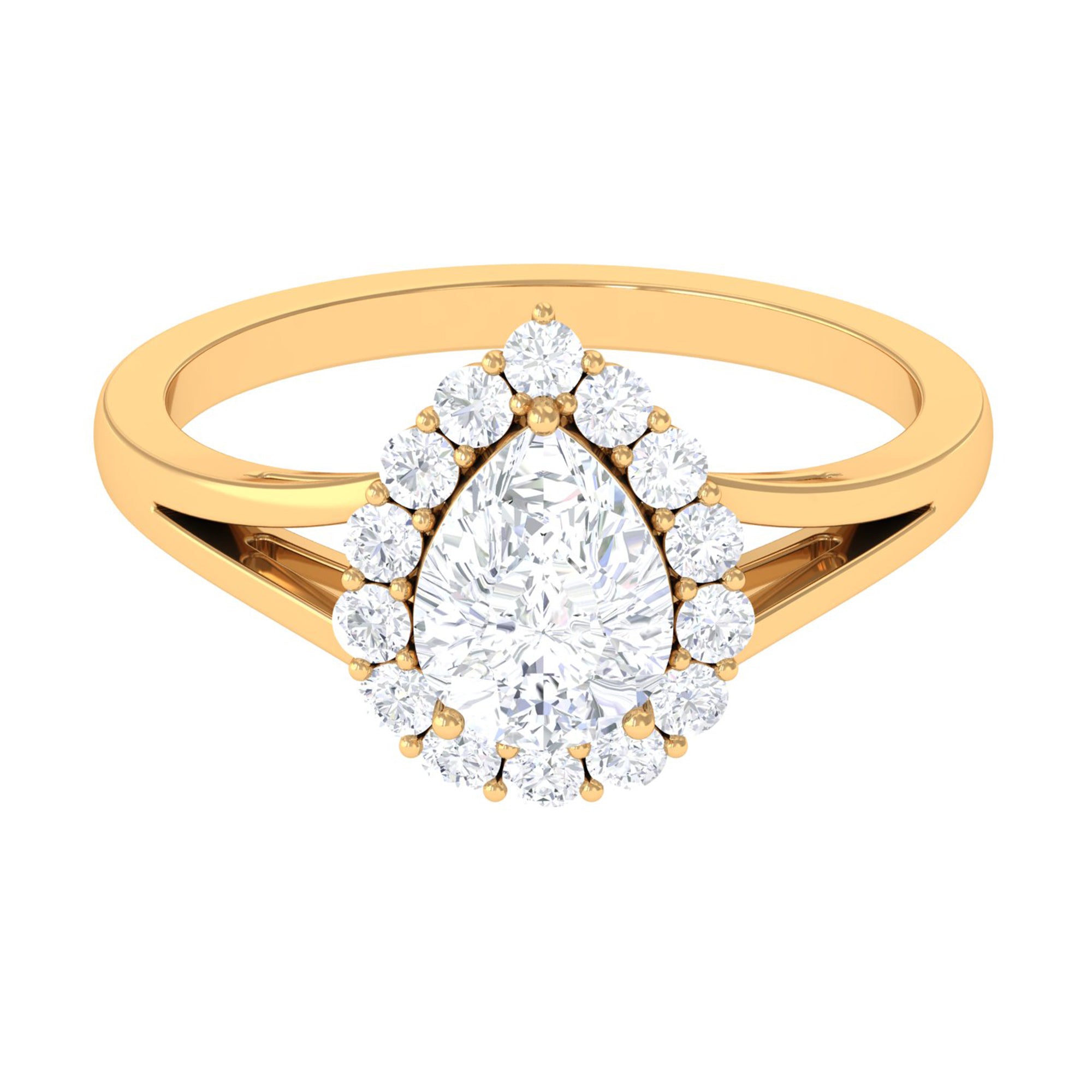 Zircon Pear Halo Engagement Ring with Split Shank AAAA - Rosec Jewels