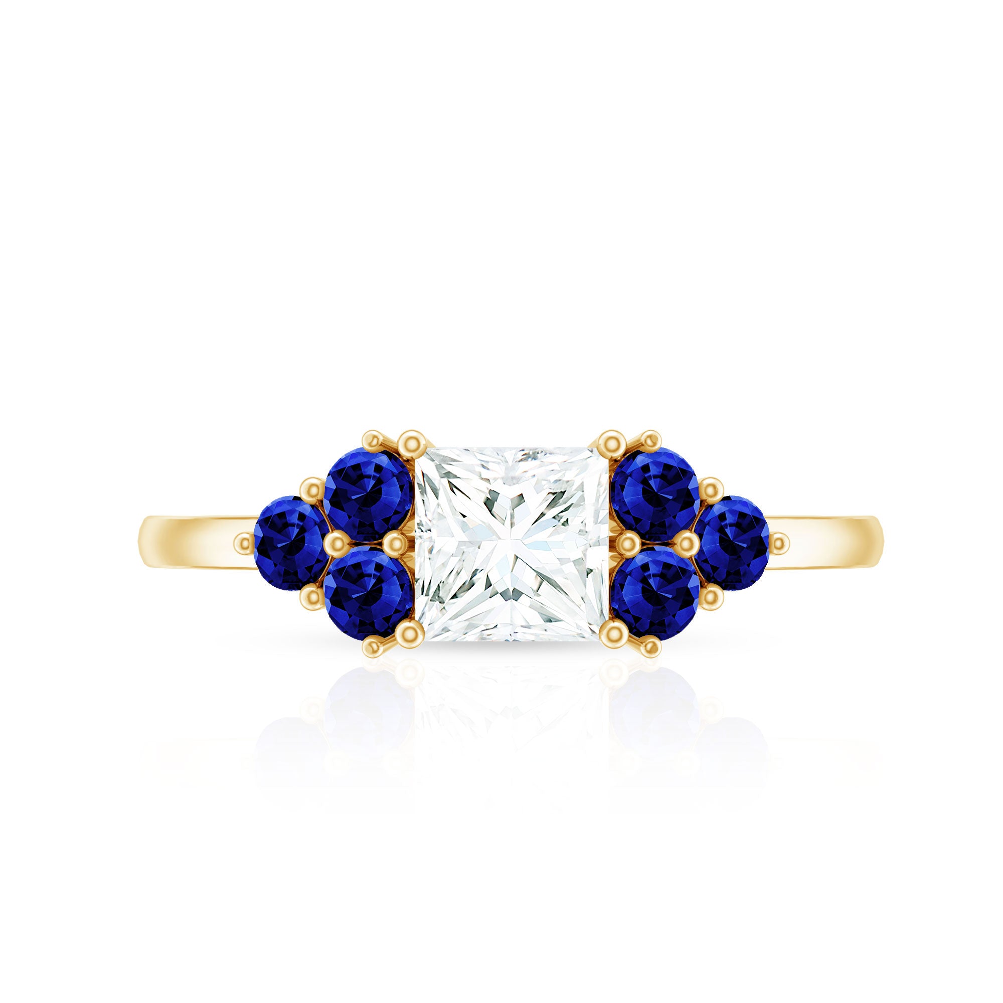 Rosec Jewels-Moissanite Princess Cut Engagement Ring With Lab Grown Blue Sapphire