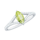 Natural 0.7 Carat Marquise Shape Peridot Promise Ring with Diamond Split Shank AAA - Rosec Jewels