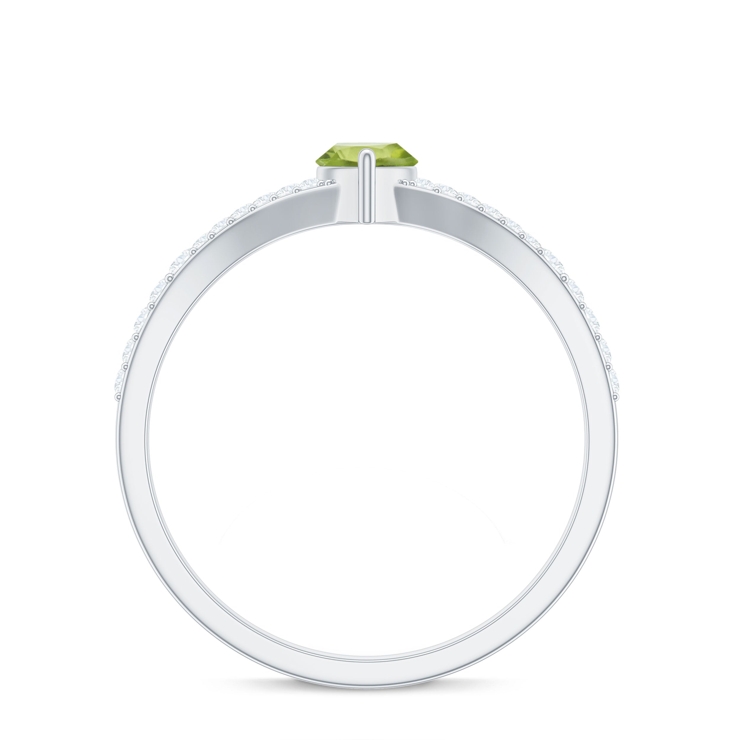Rosec Jewels-Natural 0.7 Carat Marquise Shape Peridot Promise Ring with Diamond Split Shank