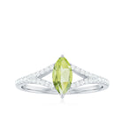 Natural 0.7 Carat Marquise Shape Peridot Promise Ring with Diamond Split Shank AAA - Rosec Jewels