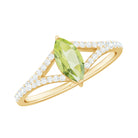 Natural 0.7 Carat Marquise Shape Peridot Promise Ring with Diamond Split Shank AAA - Rosec Jewels