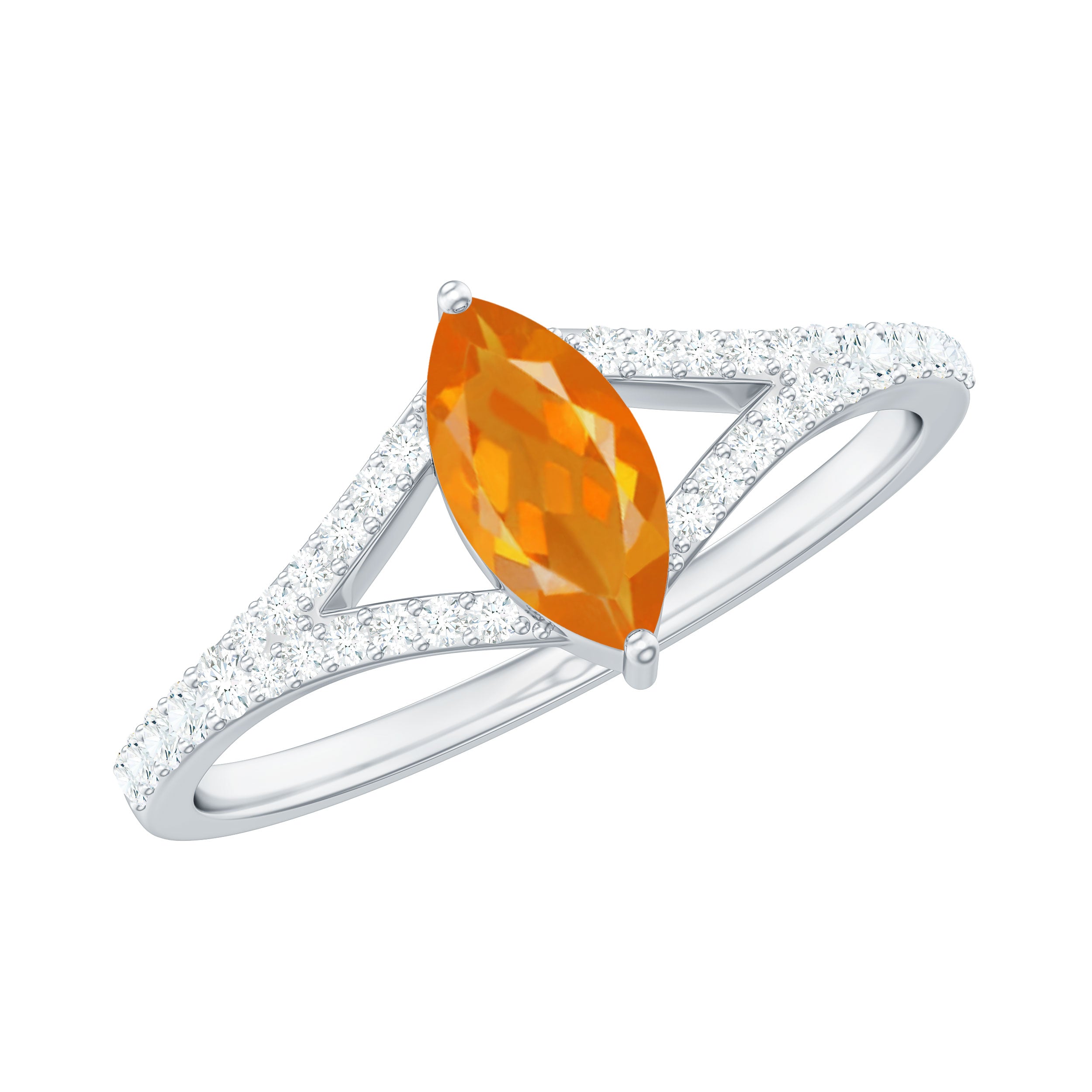 Marquise Fire Opal Split Shank Engagement Ring with Diamond AAA - Rosec Jewels