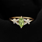 Certified Real 0.7 Carat Marquise Peridot Promise Ring with Diamond AAA - Rosec Jewels