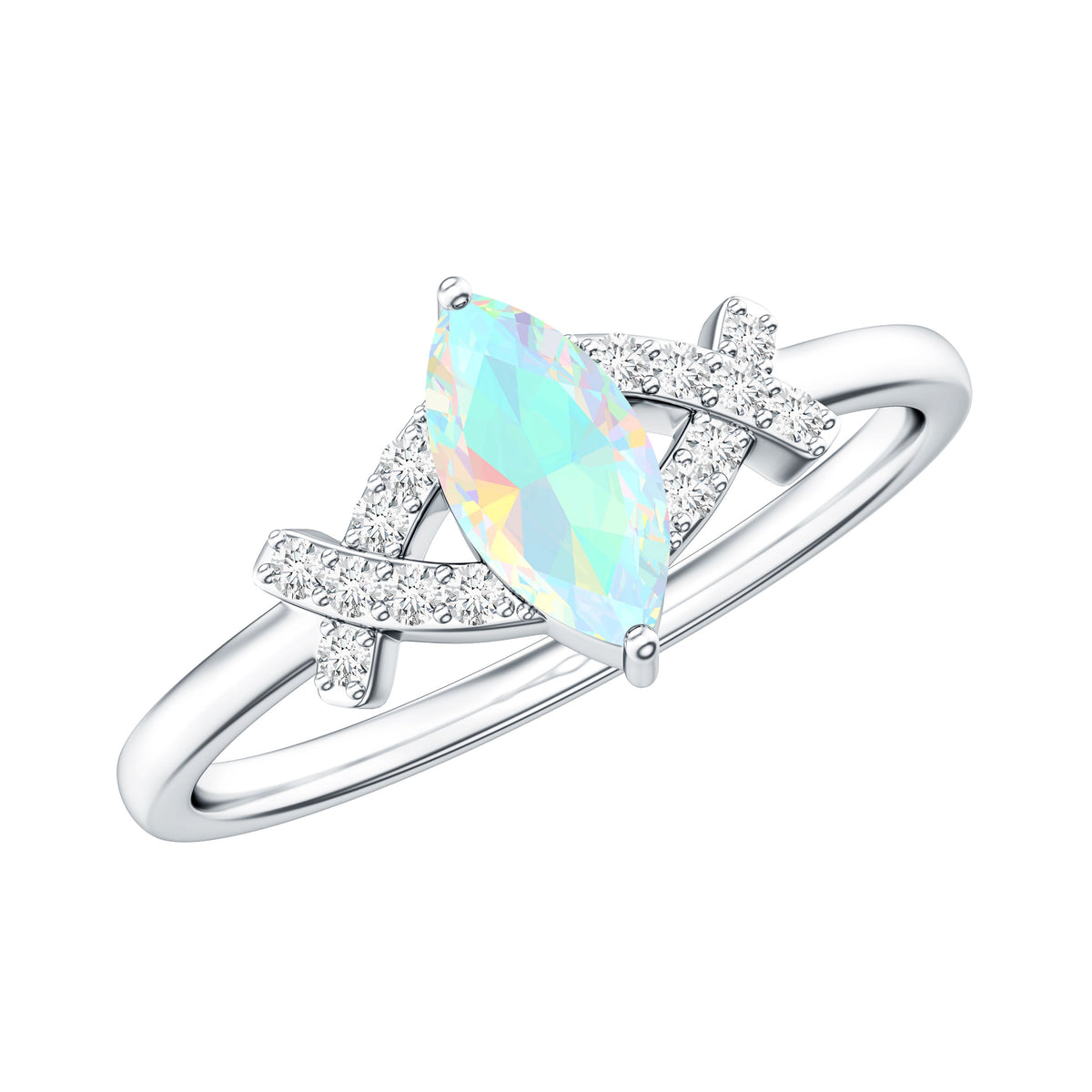 Natural Marquise Opal Diamond Engagement Ring with Certificate
