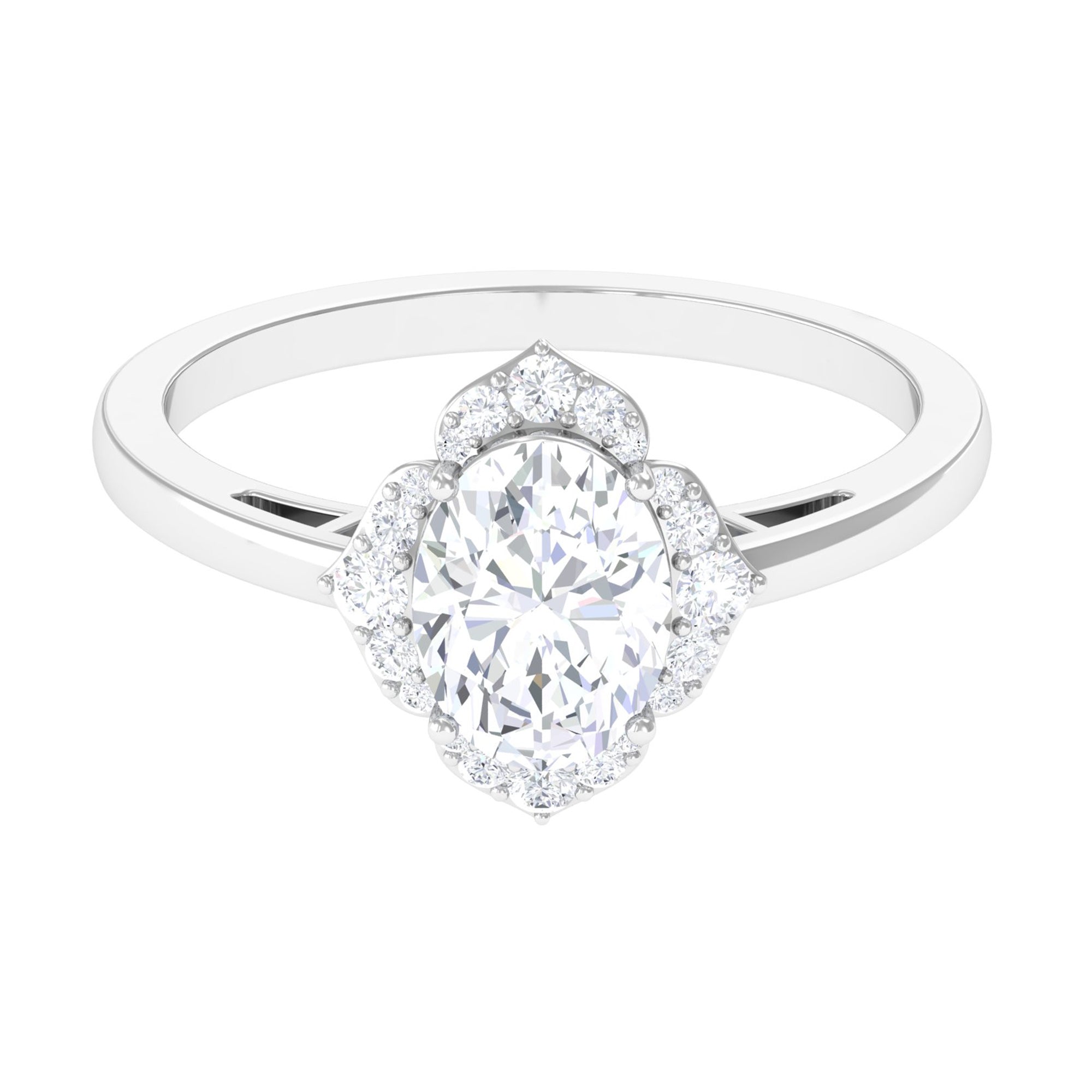2.25 CT Prong Set Oval Zircon Flower Engagement Ring AAAA - Rosec Jewels