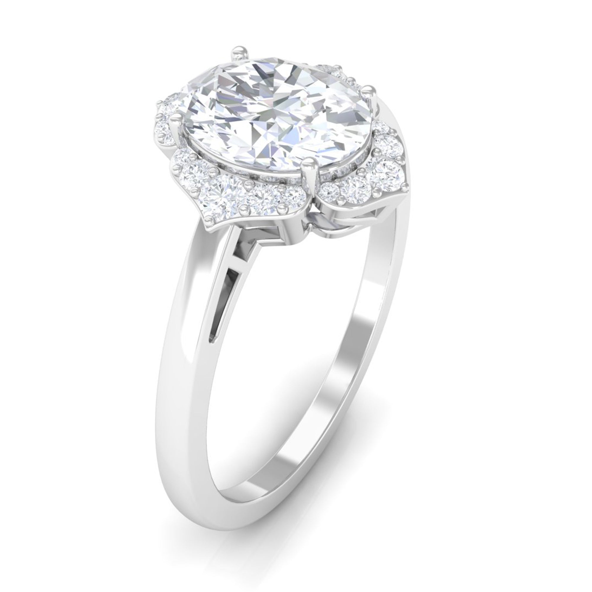 2.25 CT Prong Set Oval Zircon Flower Engagement Ring AAAA - Rosec Jewels