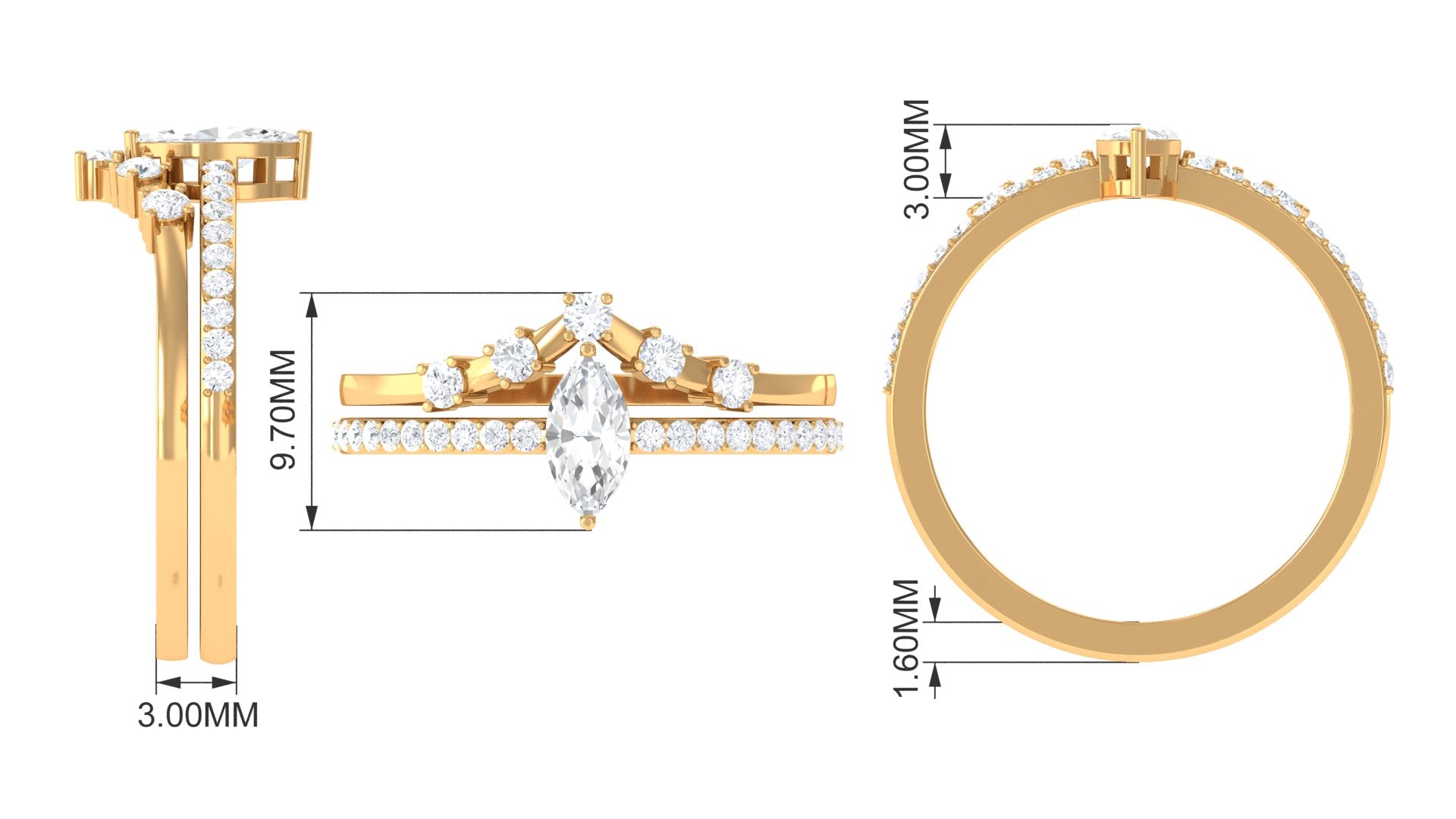 1.25 CT Marquise and Round Cut Zircon Solitaire Bridal Ring Set AAAA - Rosec Jewels