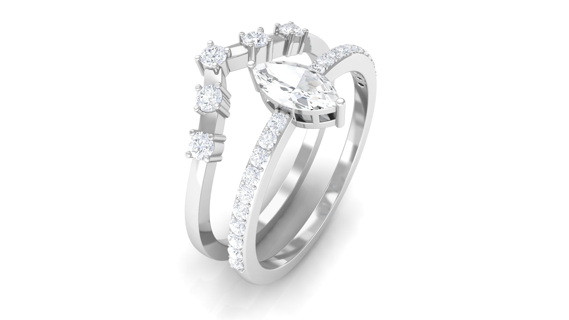1.25 CT Marquise and Round Cut Zircon Solitaire Bridal Ring Set AAAA - Rosec Jewels