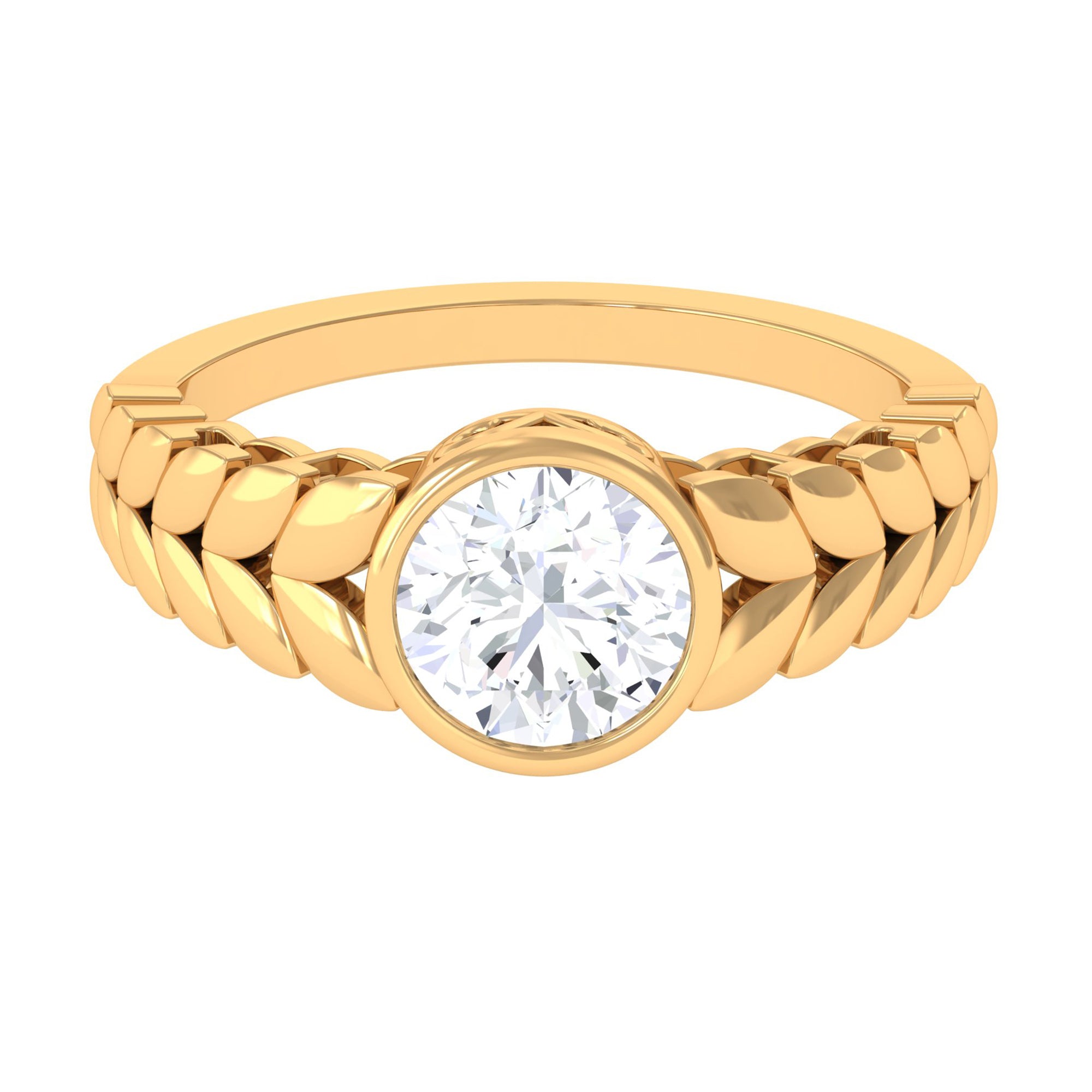 1.3 Carat Bezel Set Cubic Zirconia Leaf Engagement Ring AAAA - Rosec Jewels