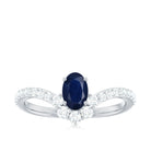 Rosec Jewels-1.25 CT Oval Cut Blue Sapphire and Diamond Chevron Ring