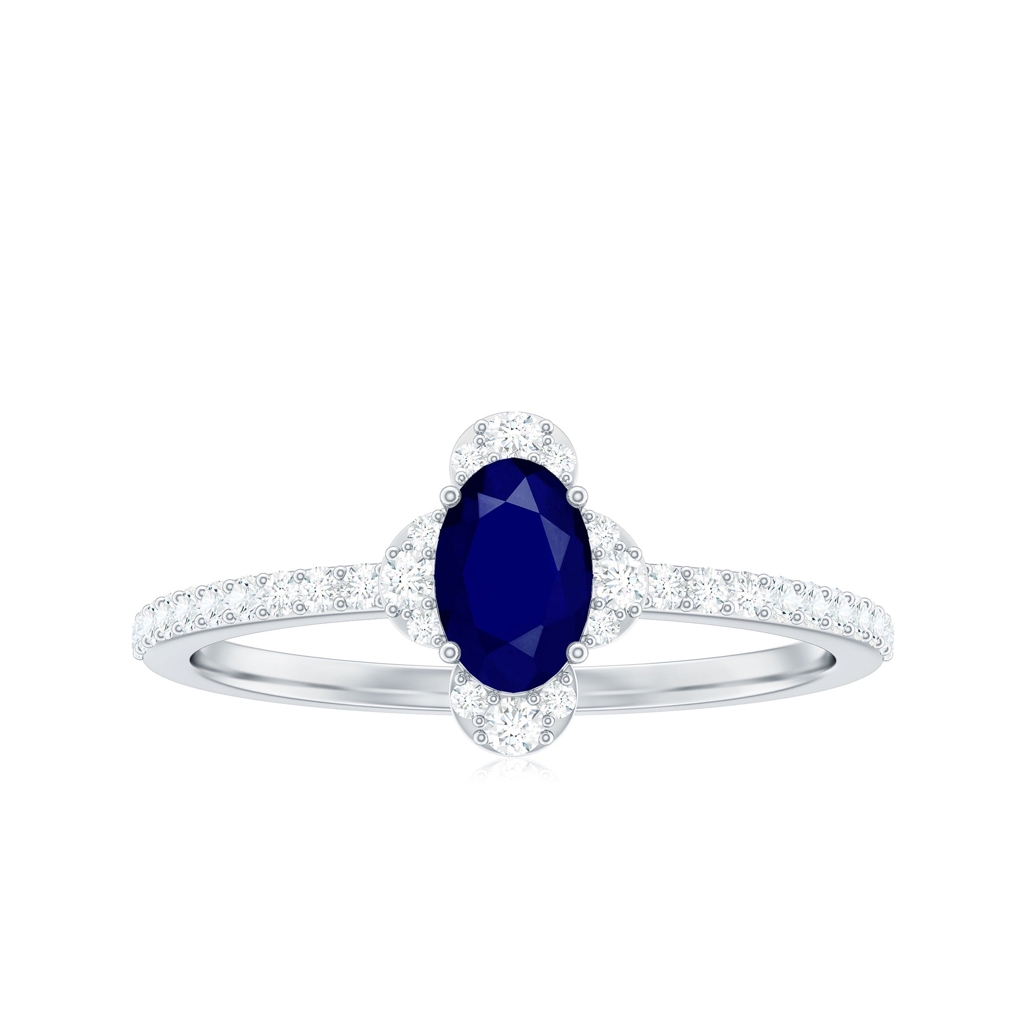 Rosec Jewels-Natural 0.6 Carat Blue Sapphire Oval Engagement Ring with Diamond