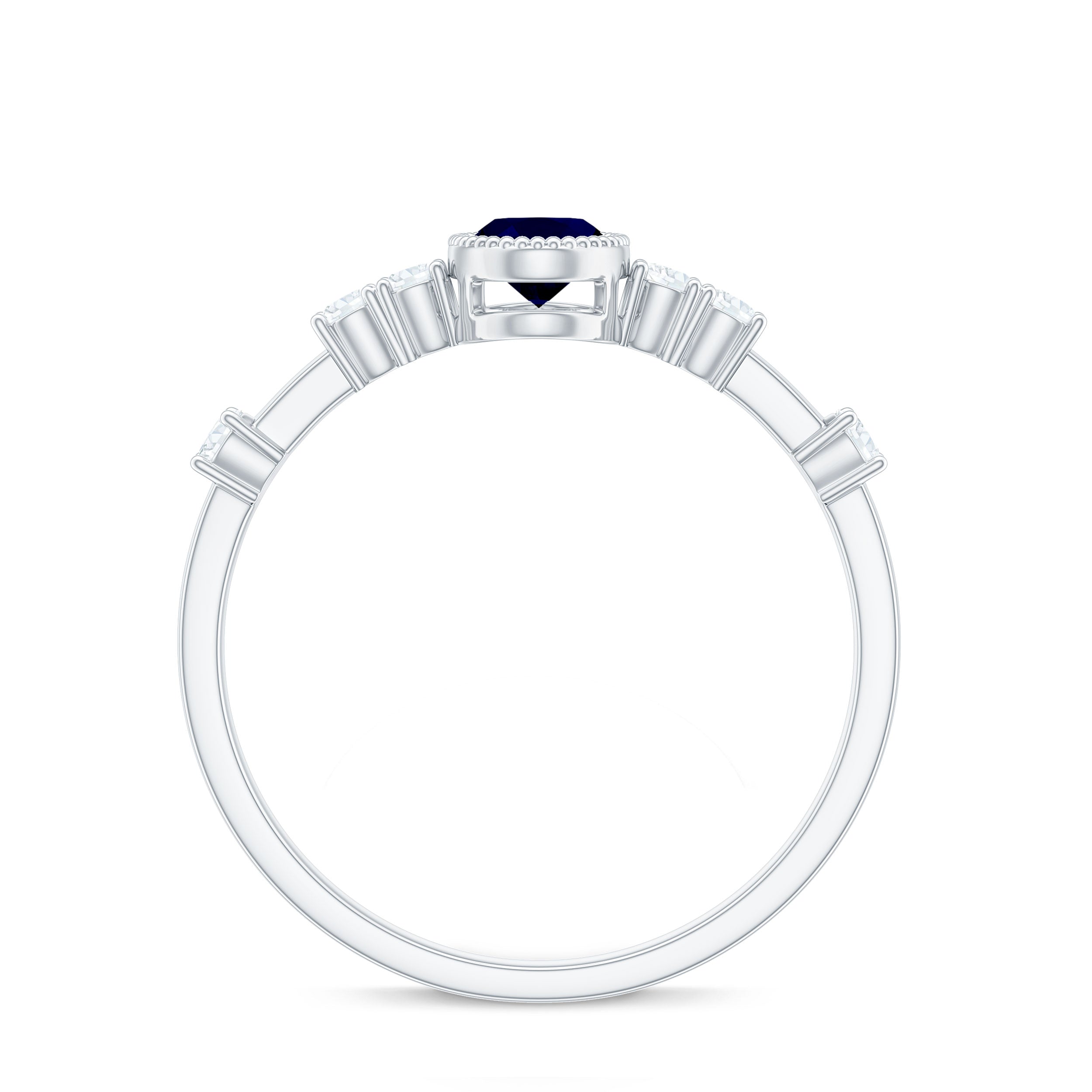 Rosec Jewels-Vintage Looking Blue Sapphire Oval Engagement Ring with Diamond