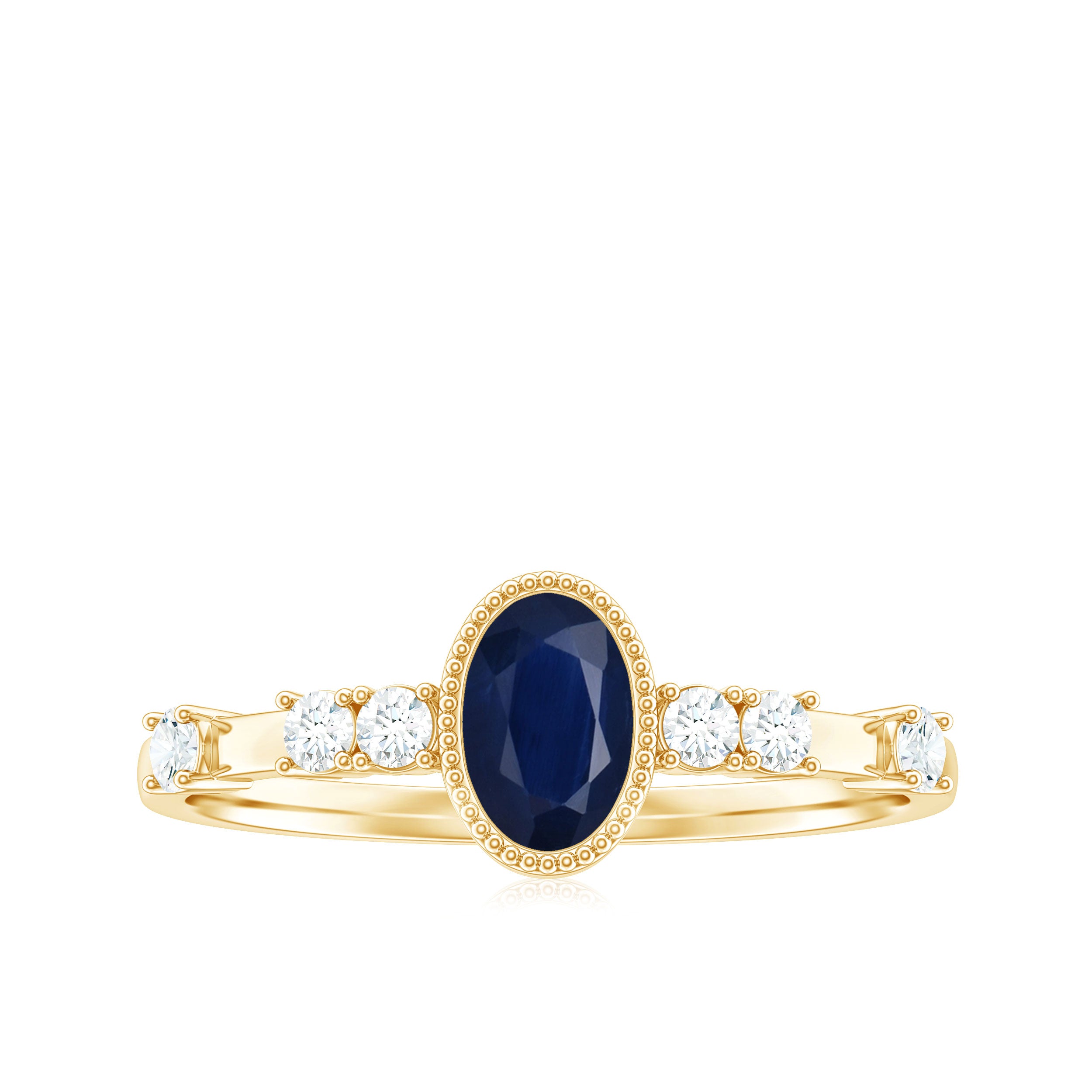 Rosec Jewels-Vintage Looking Blue Sapphire Oval Engagement Ring with Diamond