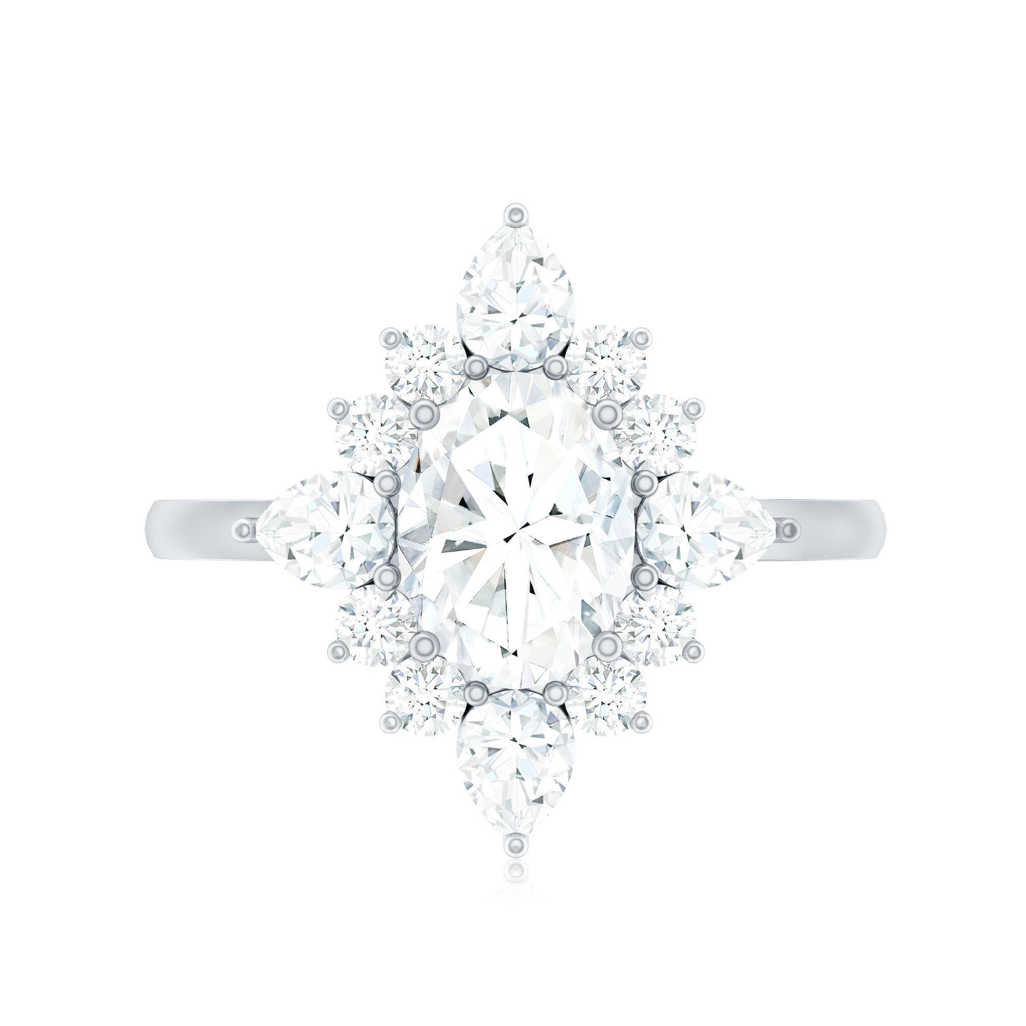 1 Carat Oval Zirconia Statement Engagement Ring with Halo AAAA - Rosec Jewels