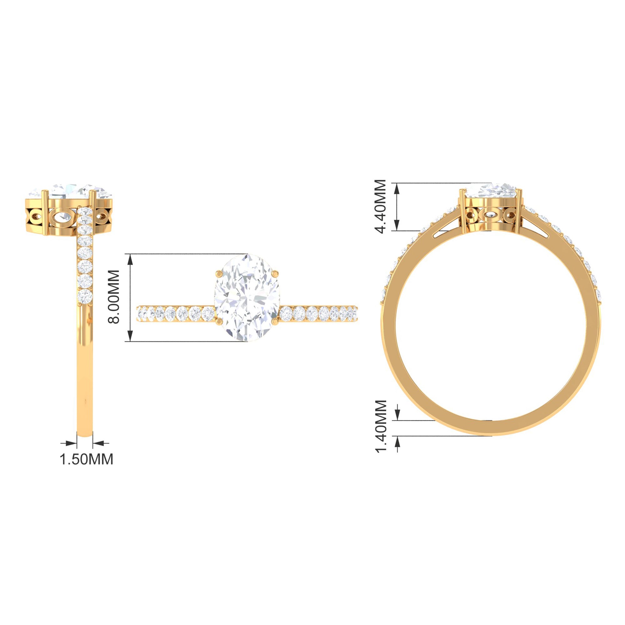 2.25 CT Oval Cut Solitaire Zircon Engagement Ring with Side Stones AAAA - Rosec Jewels