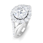 Round Zircon Halo Engagement Ring with Split Shank AAAA - Rosec Jewels