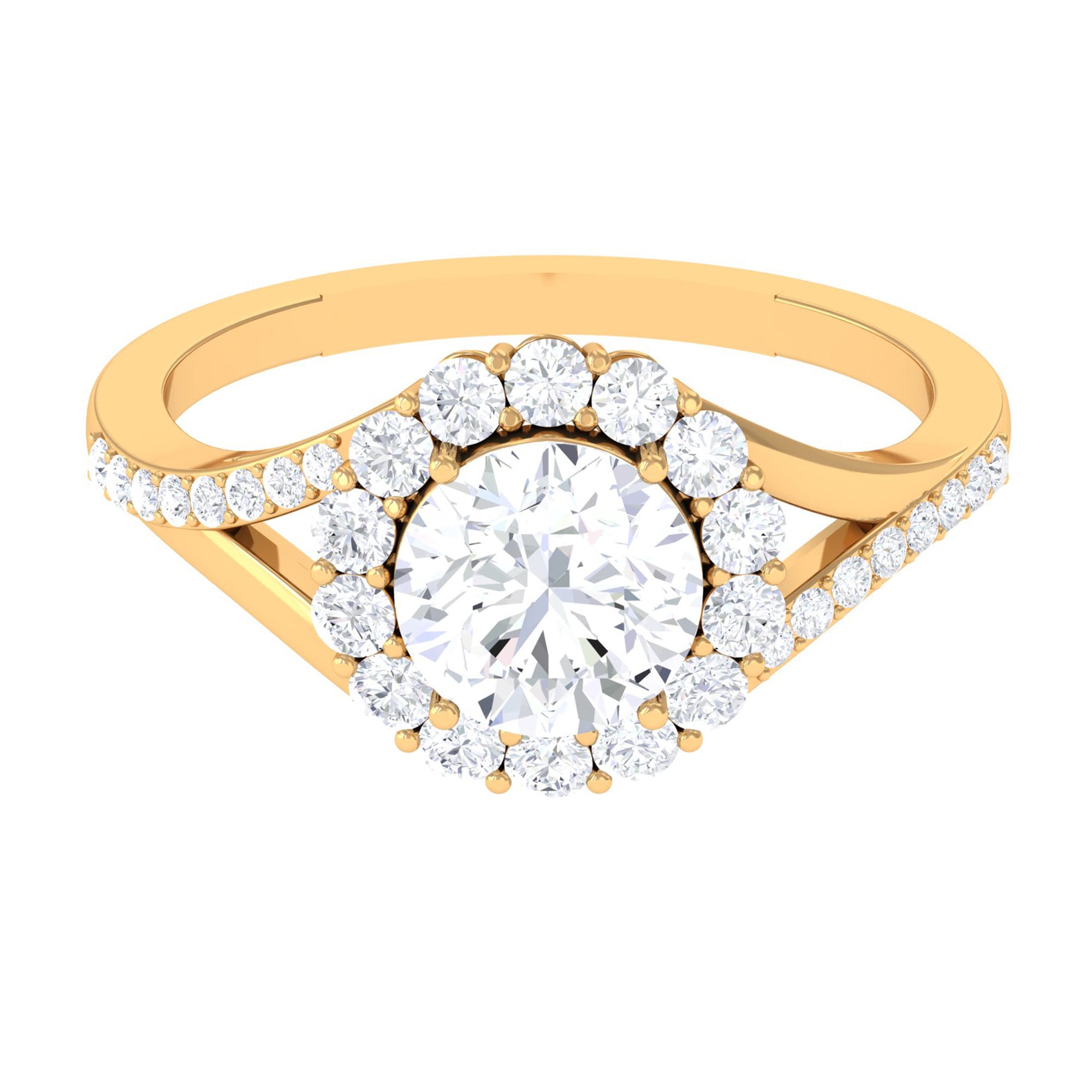 Round Zircon Halo Engagement Ring with Split Shank AAAA - Rosec Jewels