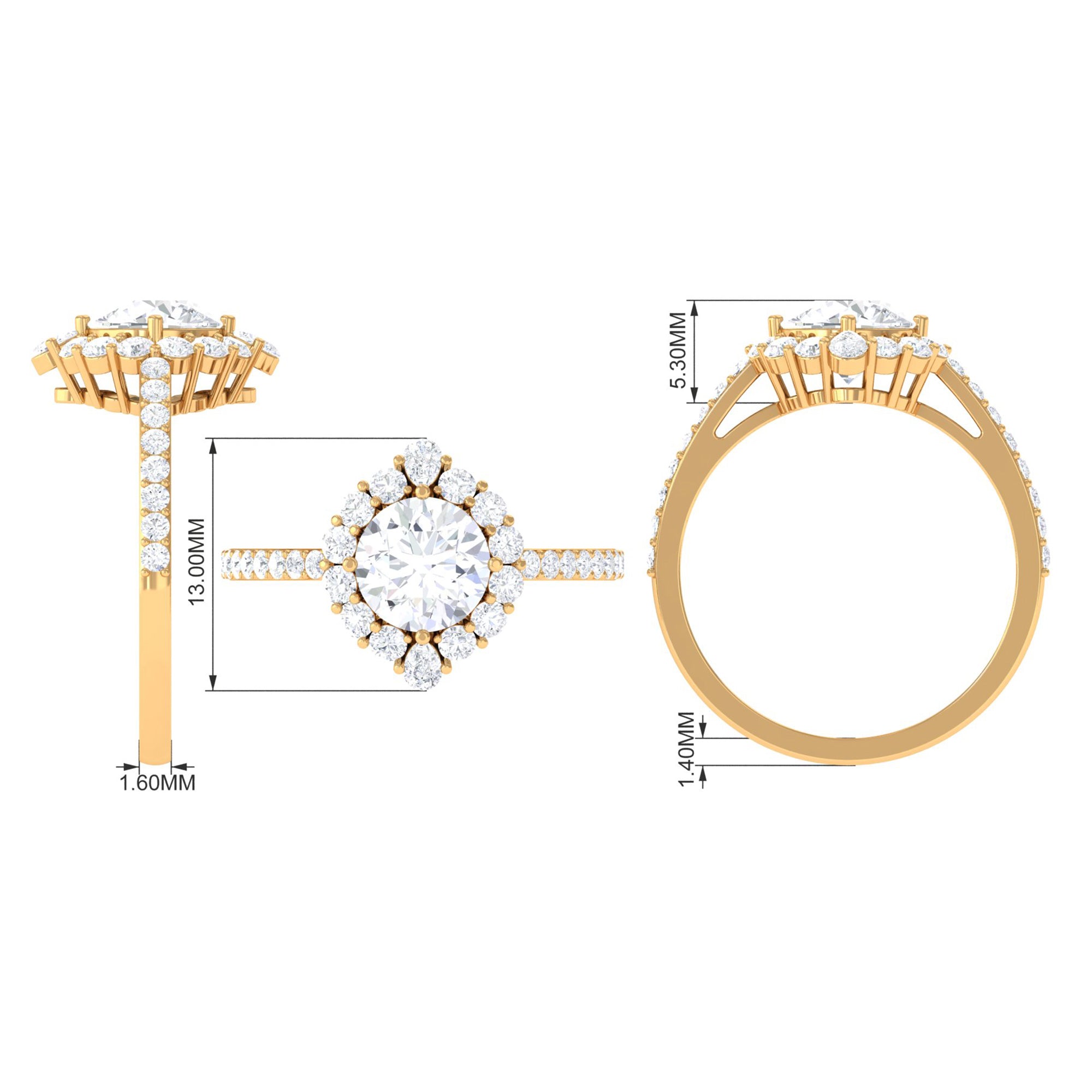 1 Carat Round Cubic Zirconia Halo Engagement Ring AAAA - Rosec Jewels