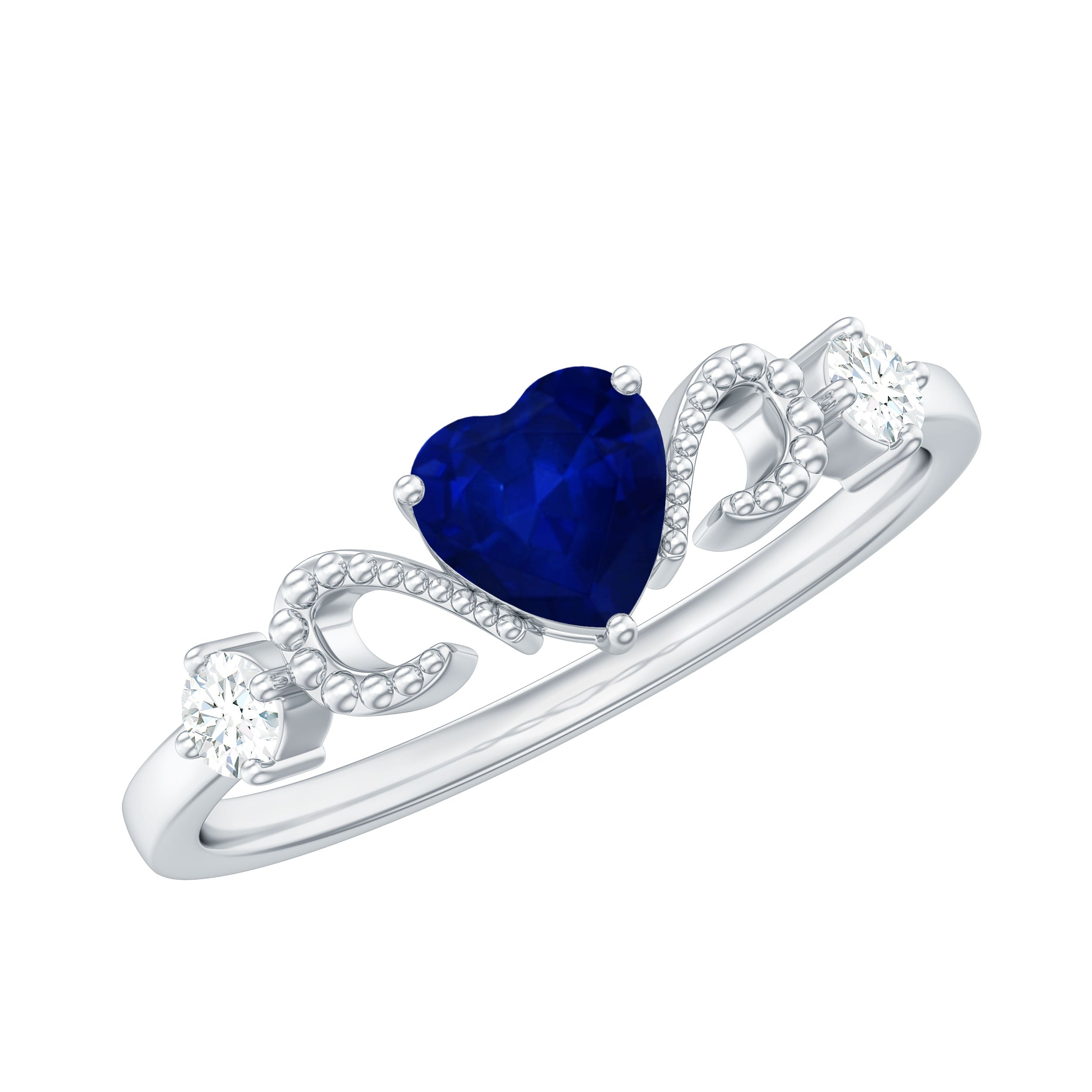 Rosec Jewels-Natural 0.6 Carat Blue Sapphire Heart Promise Ring with Diamond