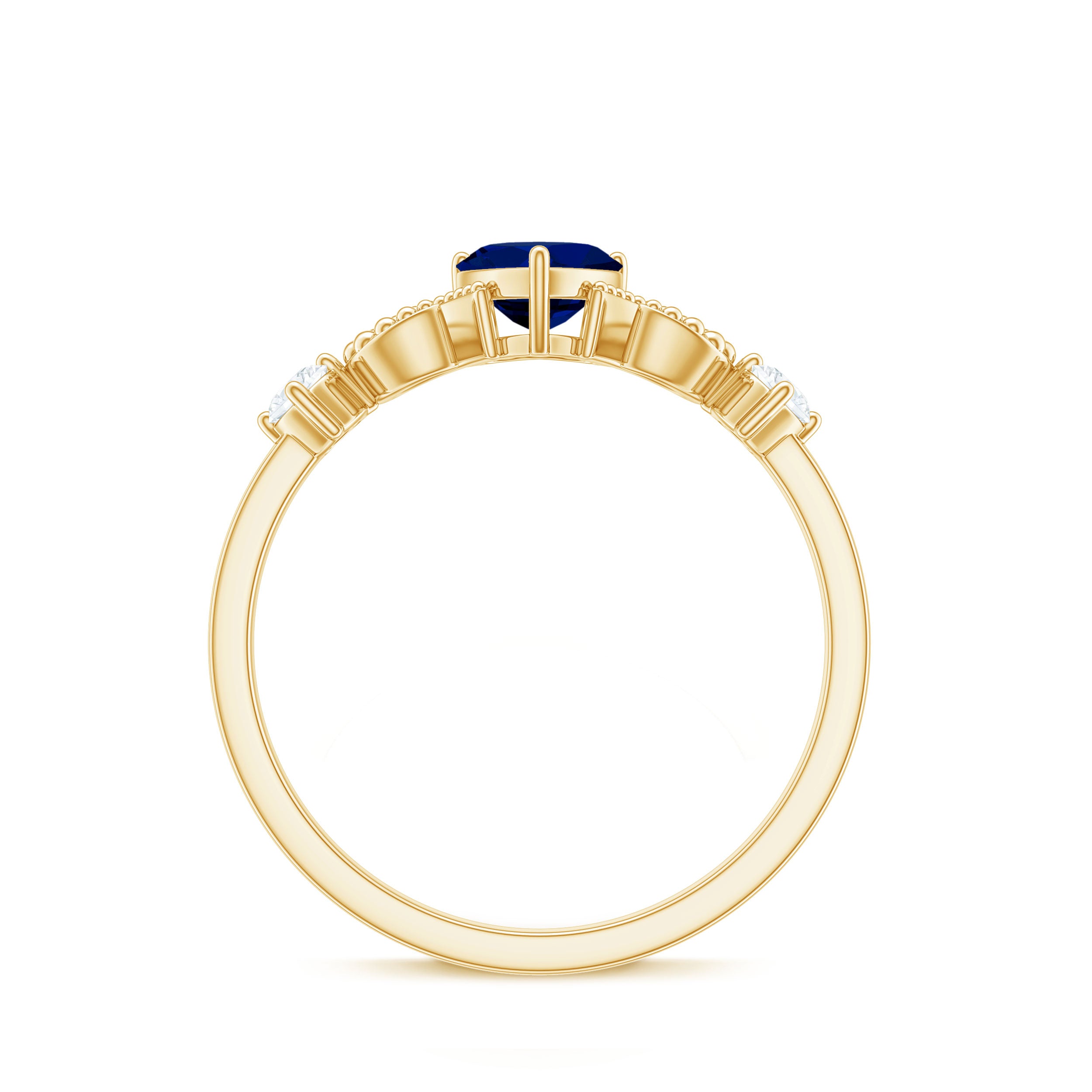 Rosec Jewels-Natural 0.6 Carat Blue Sapphire Heart Promise Ring with Diamond