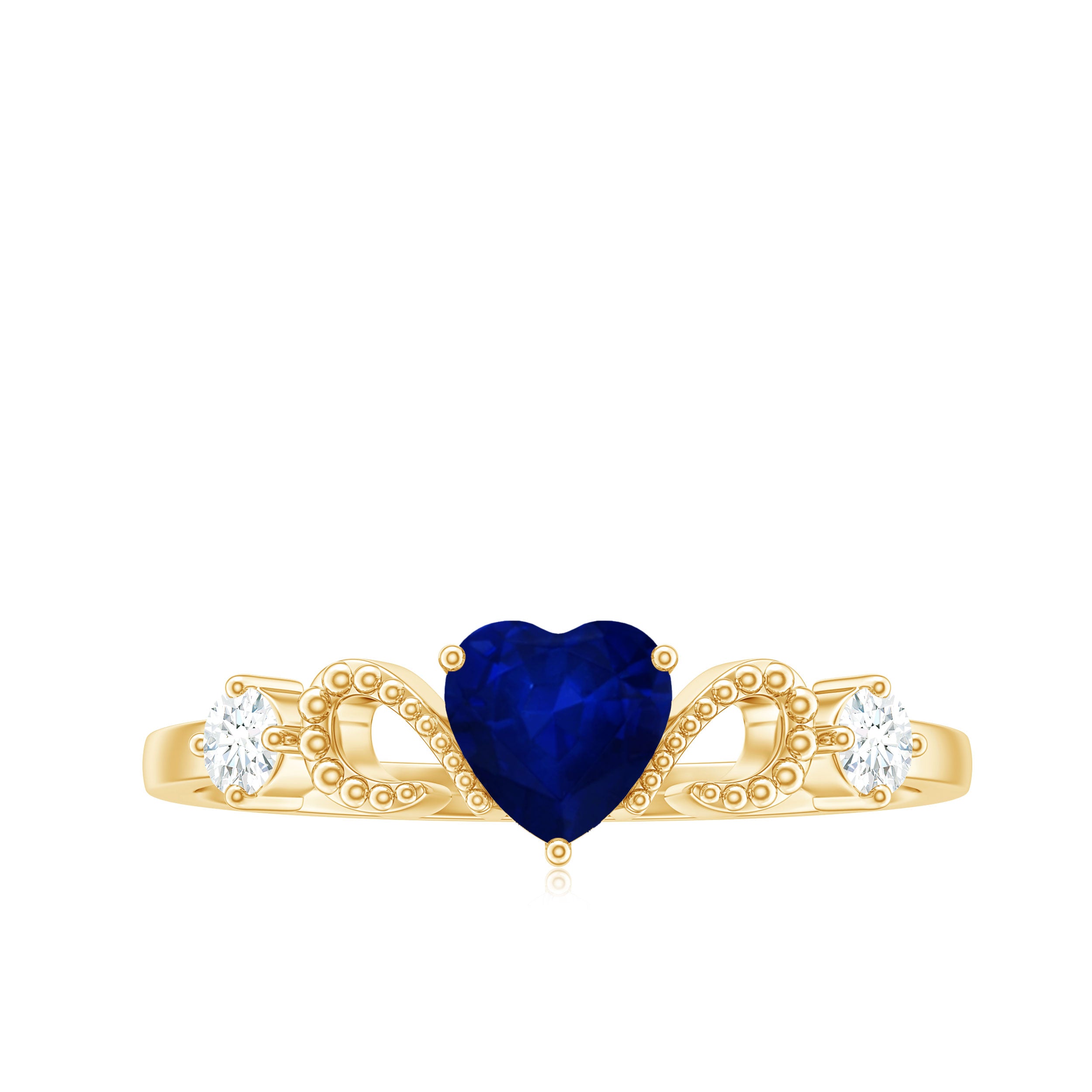 Rosec Jewels-Natural 0.6 Carat Blue Sapphire Heart Promise Ring with Diamond
