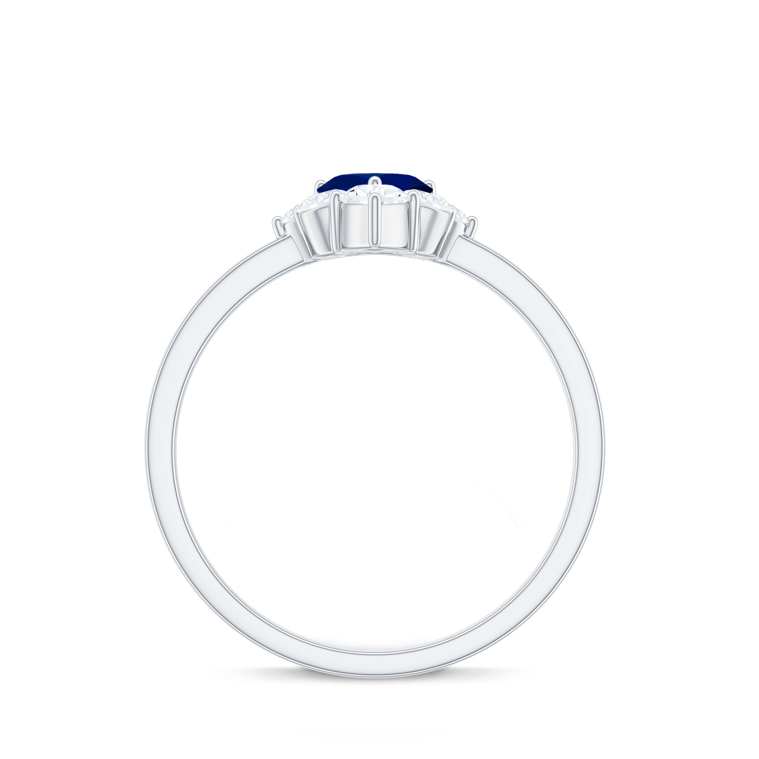 Rosec Jewels-Real 0.6 Carat Heart Shape Blue Sapphire Promise Ring with Diamond