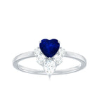 Rosec Jewels-Real 0.6 Carat Heart Shape Blue Sapphire Promise Ring with Diamond