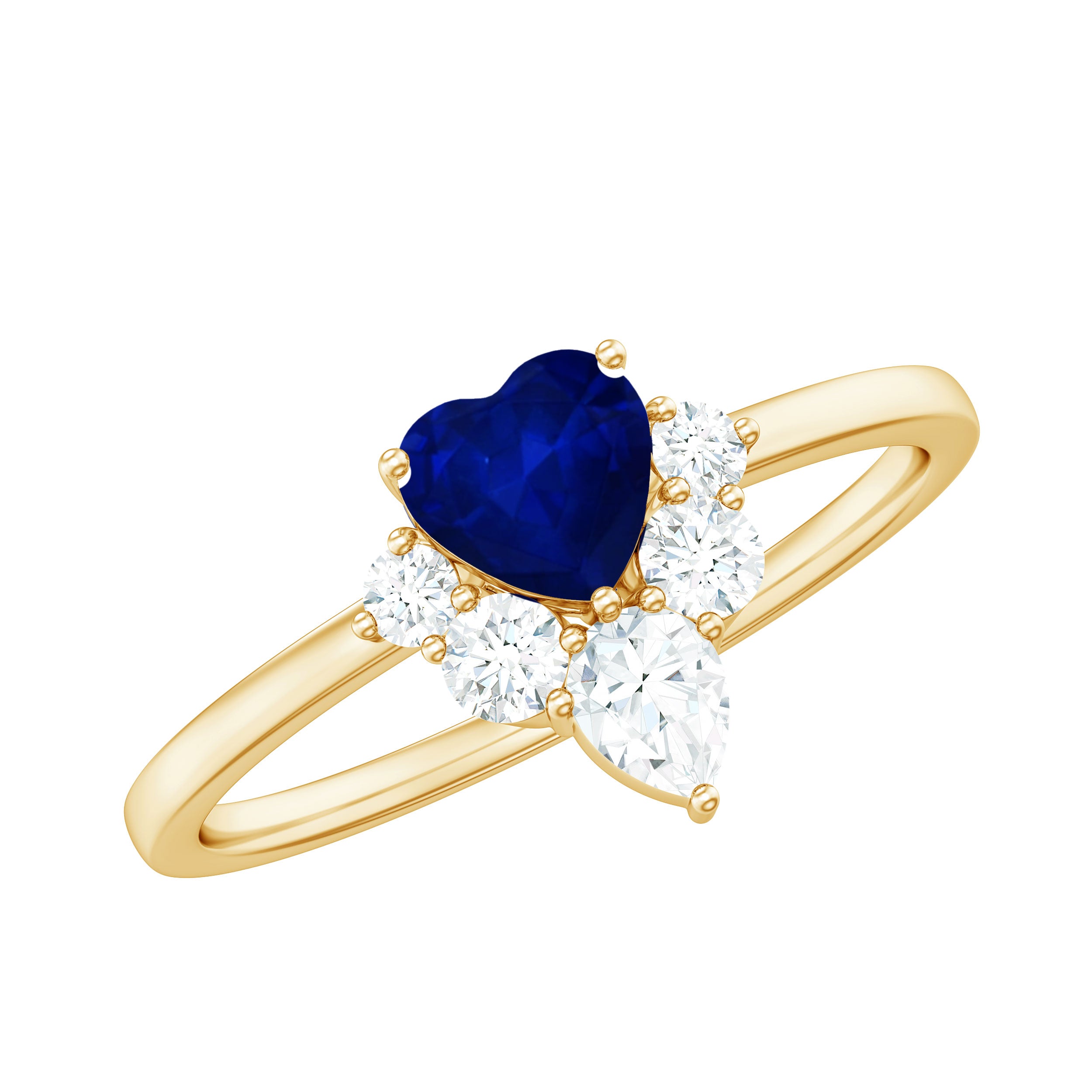 Rosec Jewels-Real 0.6 Carat Heart Shape Blue Sapphire Promise Ring with Diamond