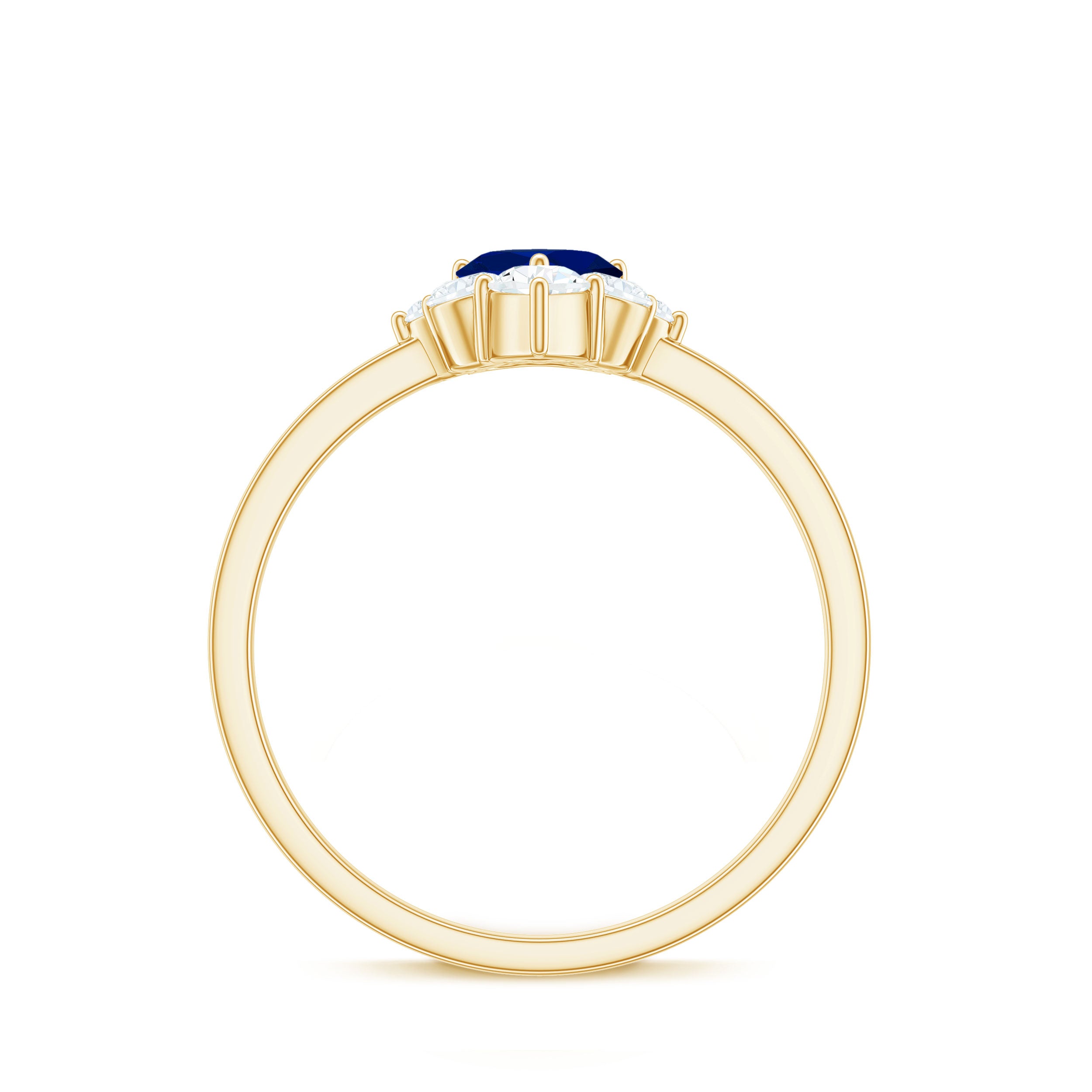 Rosec Jewels-Real 0.6 Carat Heart Shape Blue Sapphire Promise Ring with Diamond
