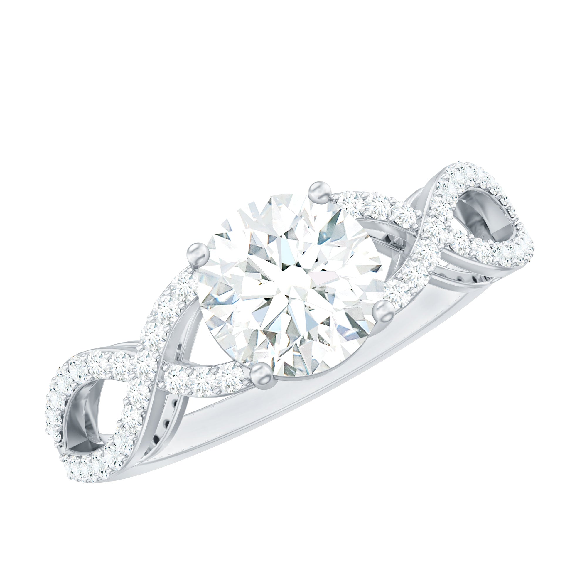 1.75 CT Round Cut Solitaire Zircon Crossover Engagement Ring AAAA - Rosec Jewels