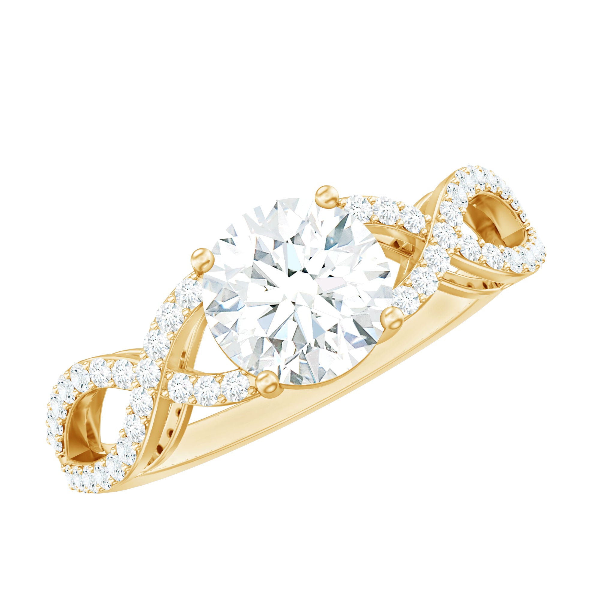 1.75 CT Round Cut Solitaire Zircon Crossover Engagement Ring AAAA - Rosec Jewels