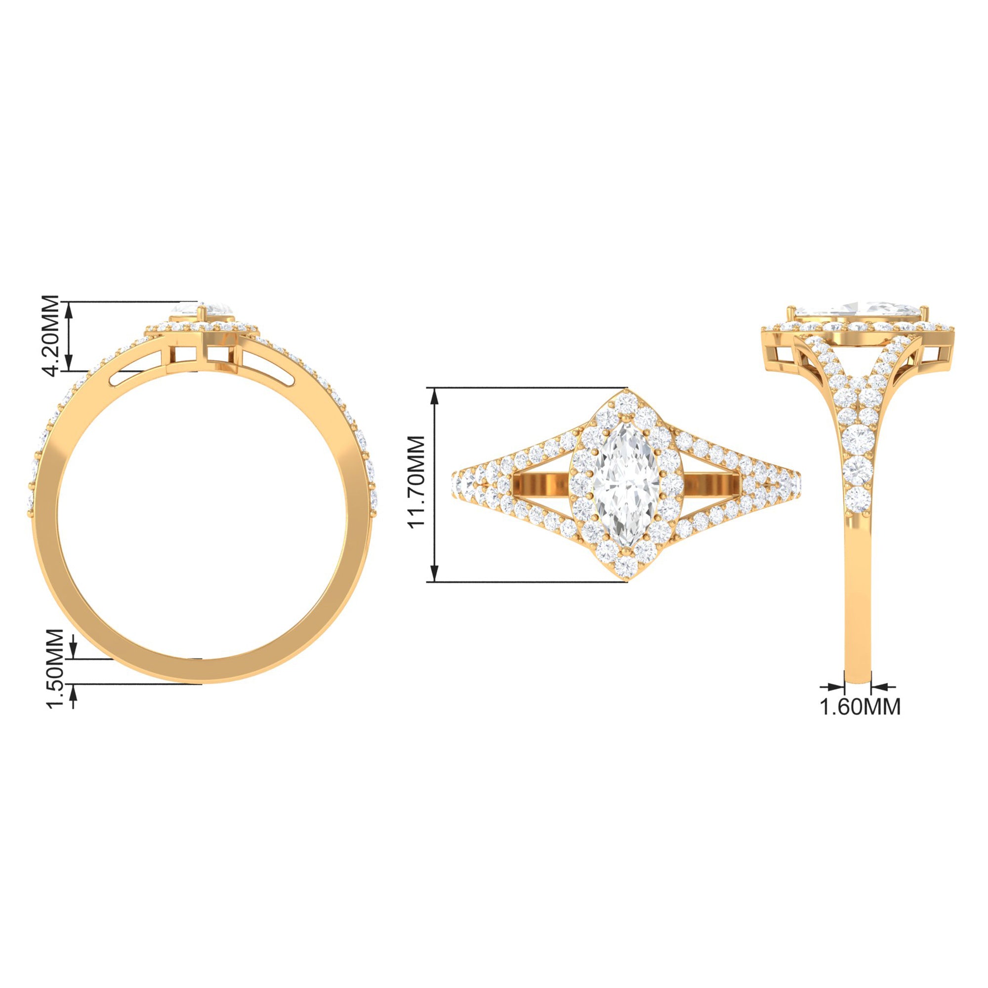1.75 CT Split Shank Marquise Cut Zircon Engagement Ring AAAA - Rosec Jewels