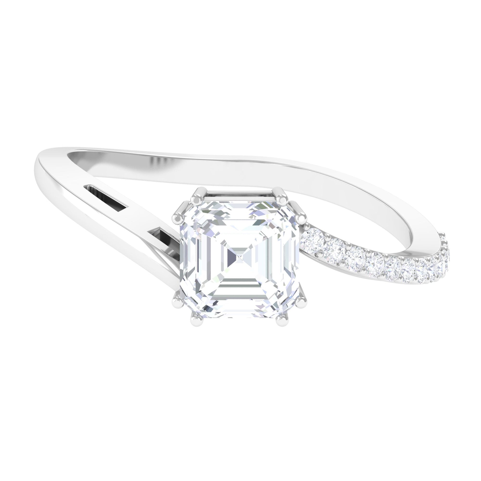 Rosec Jewels-1.75 CT Asscher Cut Solitaire Zircon Bypass Engagement Ring